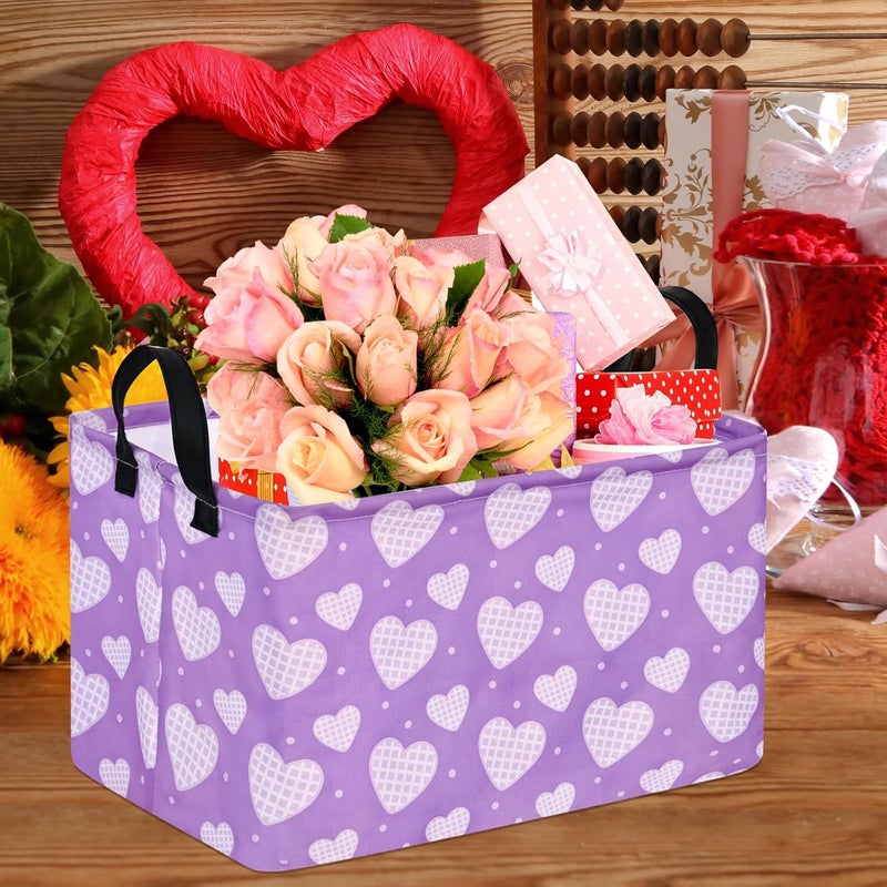 FUULOXE Rectangular Valentines Basket Storage Bin for Shelves Girls Gifts Baskets Foldable Box with Handles for Home Office Car Dormroom Valentine's Day Party Supplies - Image 3